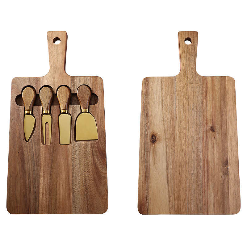 Factory stock: Acacia cheese board set, stainless steel cheese knife, cheese knife set, 4-piece combination knife set Specification drawing