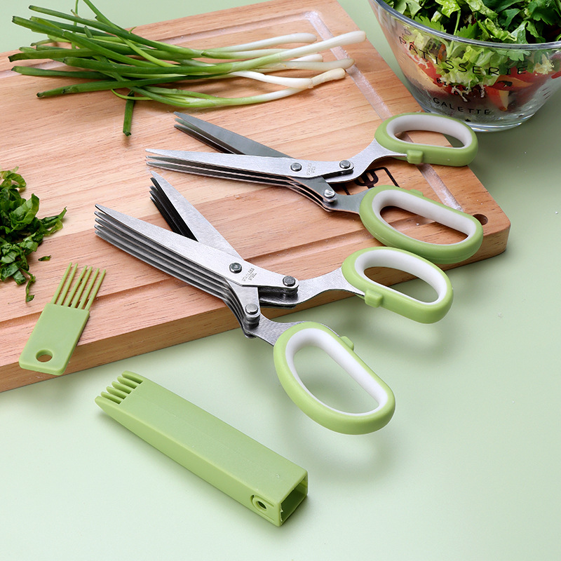 Factory stock: Multi-layer scallion and vegetable scissors, five-layer herb shredded paper scissors, three-layer stainless steel herb scissors Application Scenario