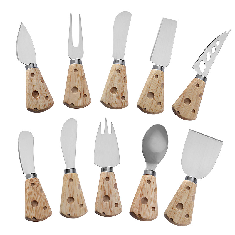 Cross-border creative cheese handle tools, Western tableware, stainless steel knives and forks, butter spatula, rubberwood cheese knife Application Scenario