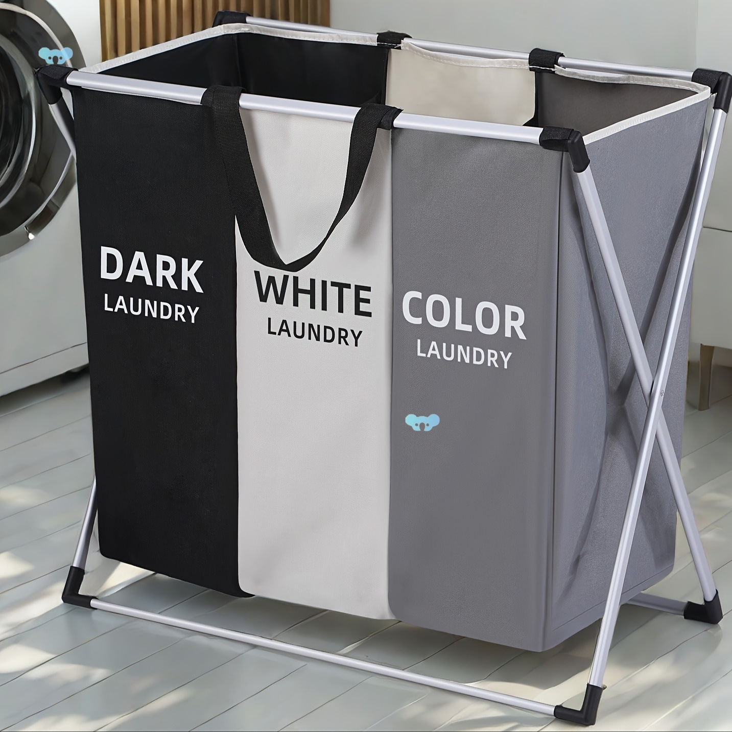 1pc Large Laundry Basket Hamper with Dual Compartments