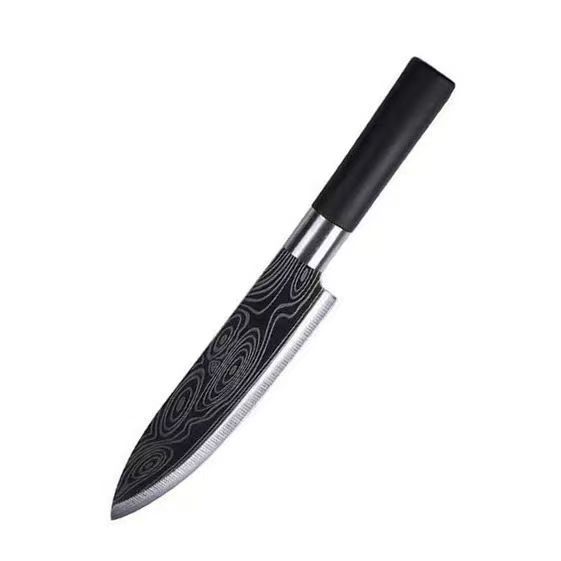 Wholesale of kitchen five-piece sets of stainless steel knives, household damask pattern knives, chopping knives, kitchen knives, chicken bone scissors Item Picture