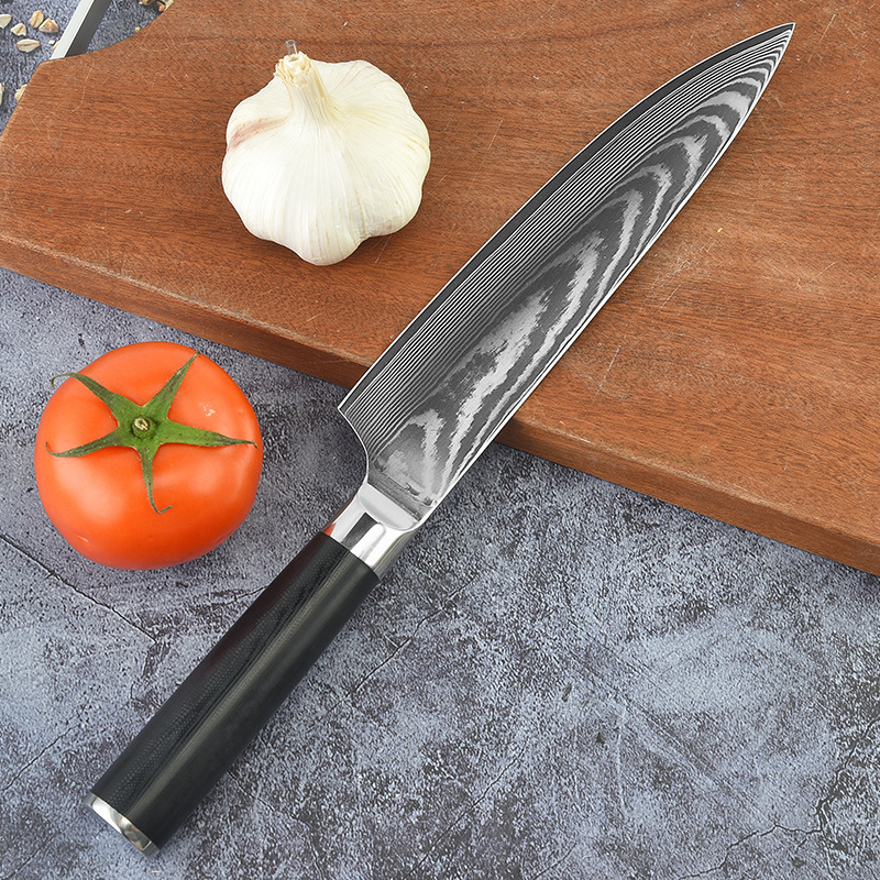 Cross-border Damascus pattern knife, stainless steel knife, chef's knife, household meat slicer, chef's cooking knife, fruit knife Application Scenario