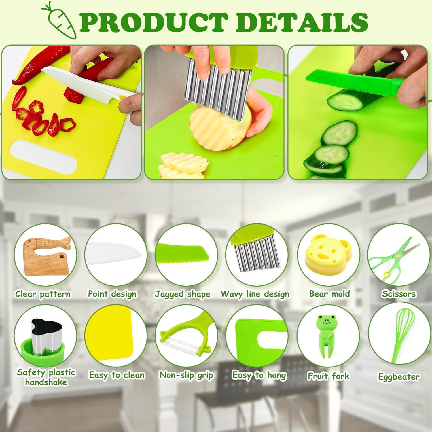 28-piece set of plastic knife children's toys, fruit knife, safety kitchen knife that won't hurt hands, fruit and vegetable cutting board set Specification drawing