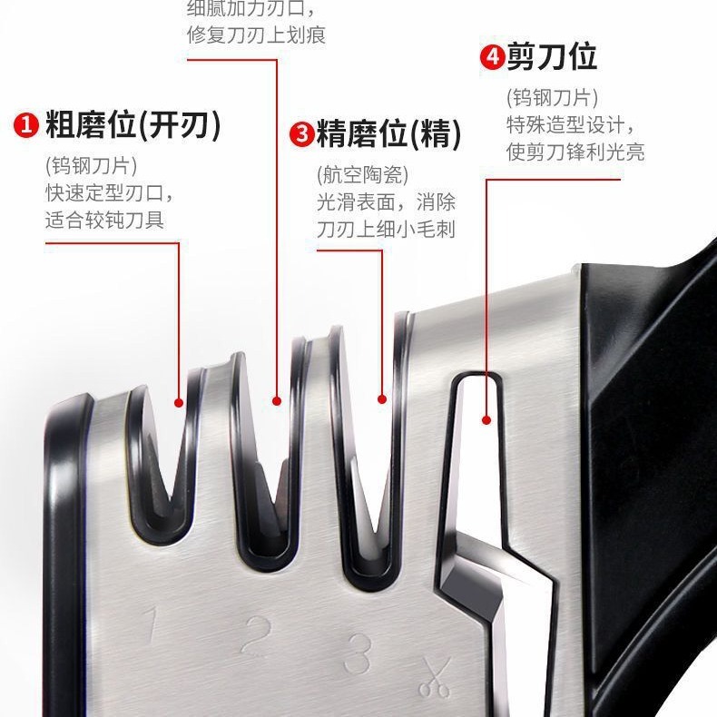 Factory direct supply of four-in-one knife sharpeners, whetstones, knife-sharpening wonders, kitchen knives and scissors sharpening tools Application Scenario