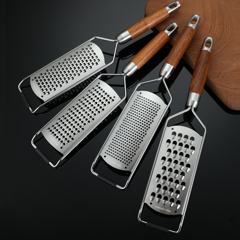 Stainless steel grater, wooden handle, lemon peel grater, baking grater, cheese and chocolate grater, fruit and vegetable grater full figure