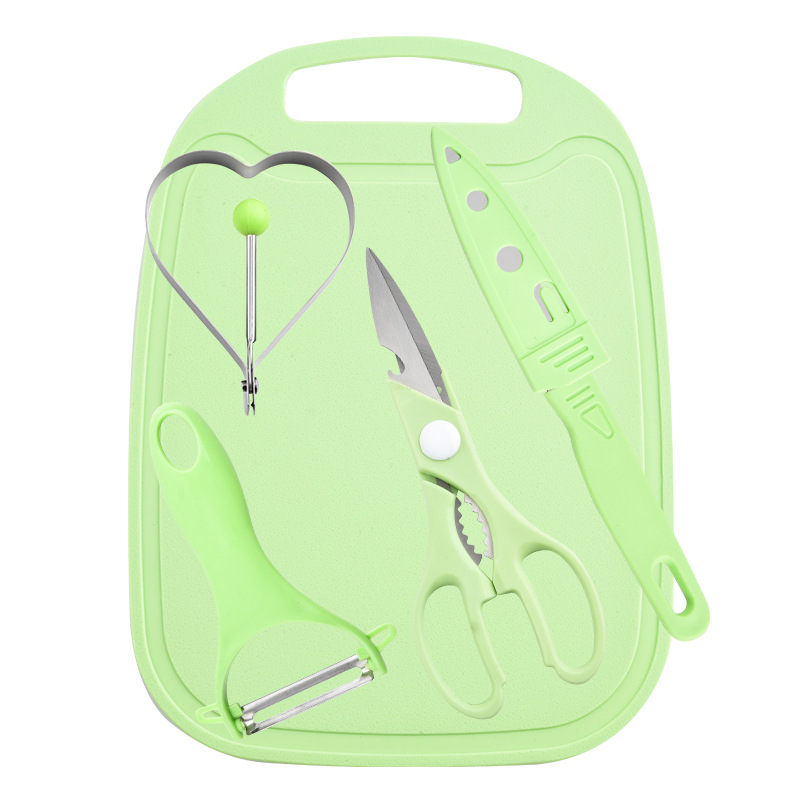 A set of five popular stainless steel fruit knives, melon grilles, cooking and frying egg molds, and a home baby food combination set Item Picture