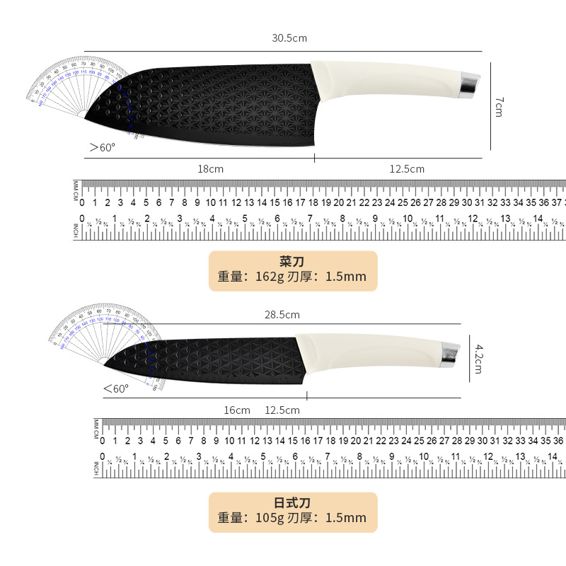 Cross-border bestseller knife set: Stainless steel seagull handle with cylindrical knife holder, five-piece set for household kitchen knives in stock Specification drawing