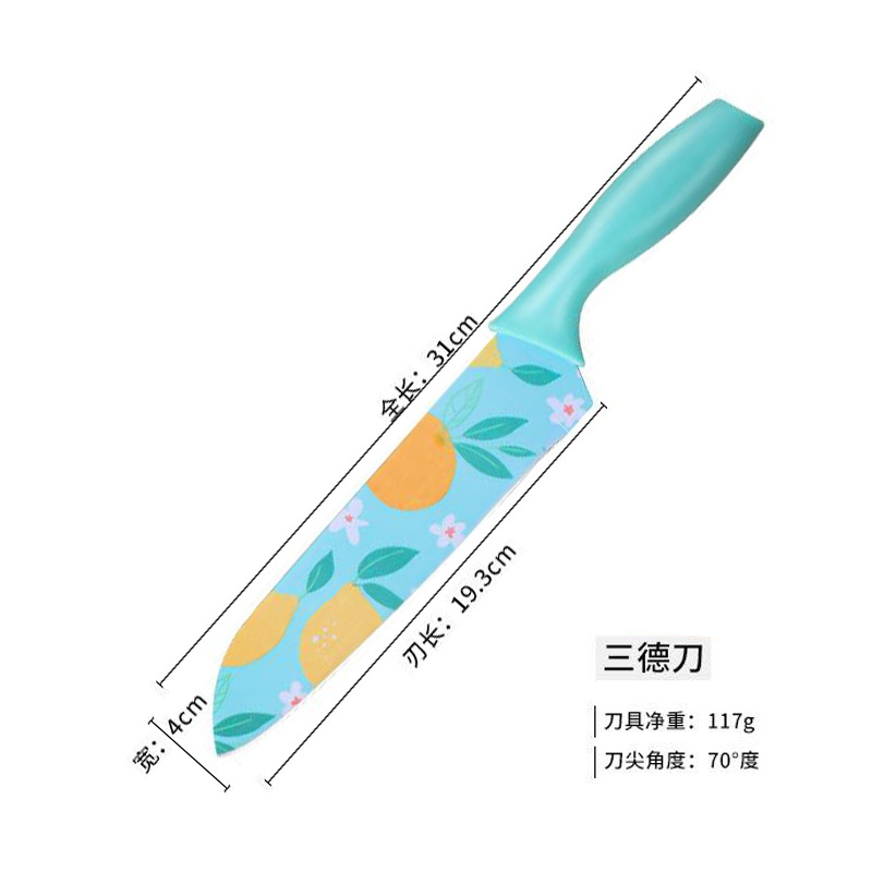 Printed chef's knife, stainless steel fruit knife, kitchen knife, multi-functional Santoku knife, sushi knife, kitchen baby food knife Item Picture