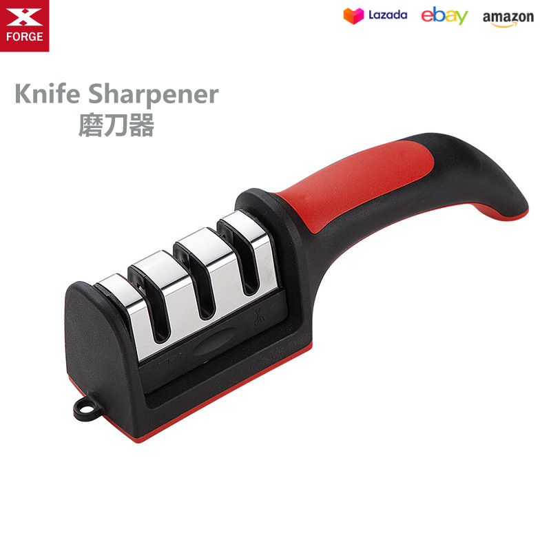 Kitchen three-section knife sharpener, multi-functional whetstone, manual four-section knife sharpener, a household quick kitchen knife sharpening wonder full figure