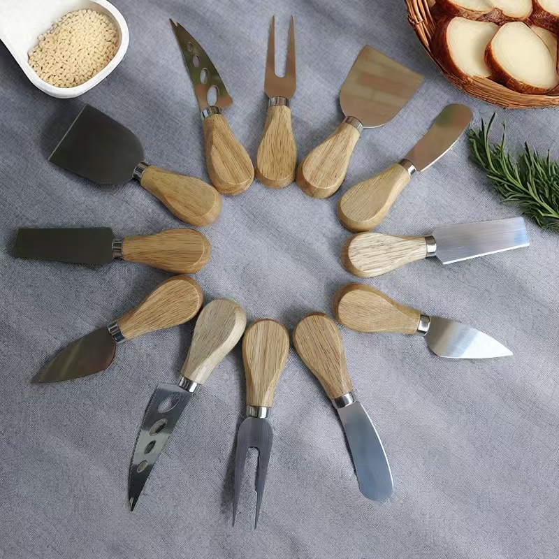 Stainless steel cheese knife set, cheese knife and fork, cheese knife and fork four-piece set, butter knife manufacturer's wholesale in stock Specification drawing