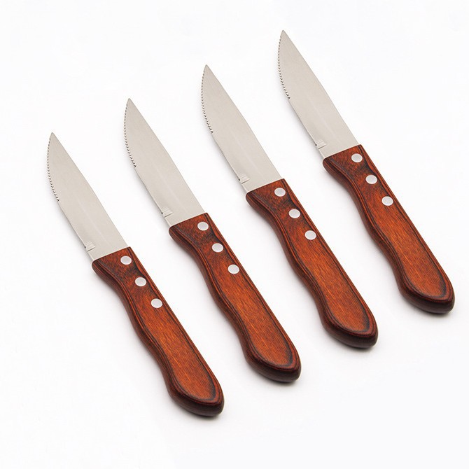 Stainless steel steak knife, large serrated knife, colored wood handle, Western cuisine knife, hotel special steak knife Specification drawing