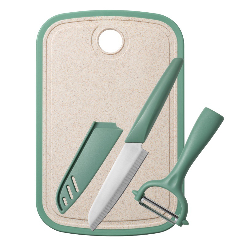 Factory direct sales of three-piece stainless steel knife sets, household fruit knife sets, creative melon grater cutting boards, gifts, and baby food knives Item Picture
