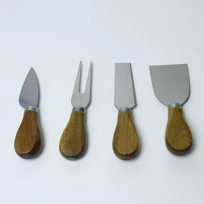 Factory stock: 4-piece black gift box of acacia wood-handled pizza knife and butter knife, stainless steel cheese and cheese knife Application Scenario