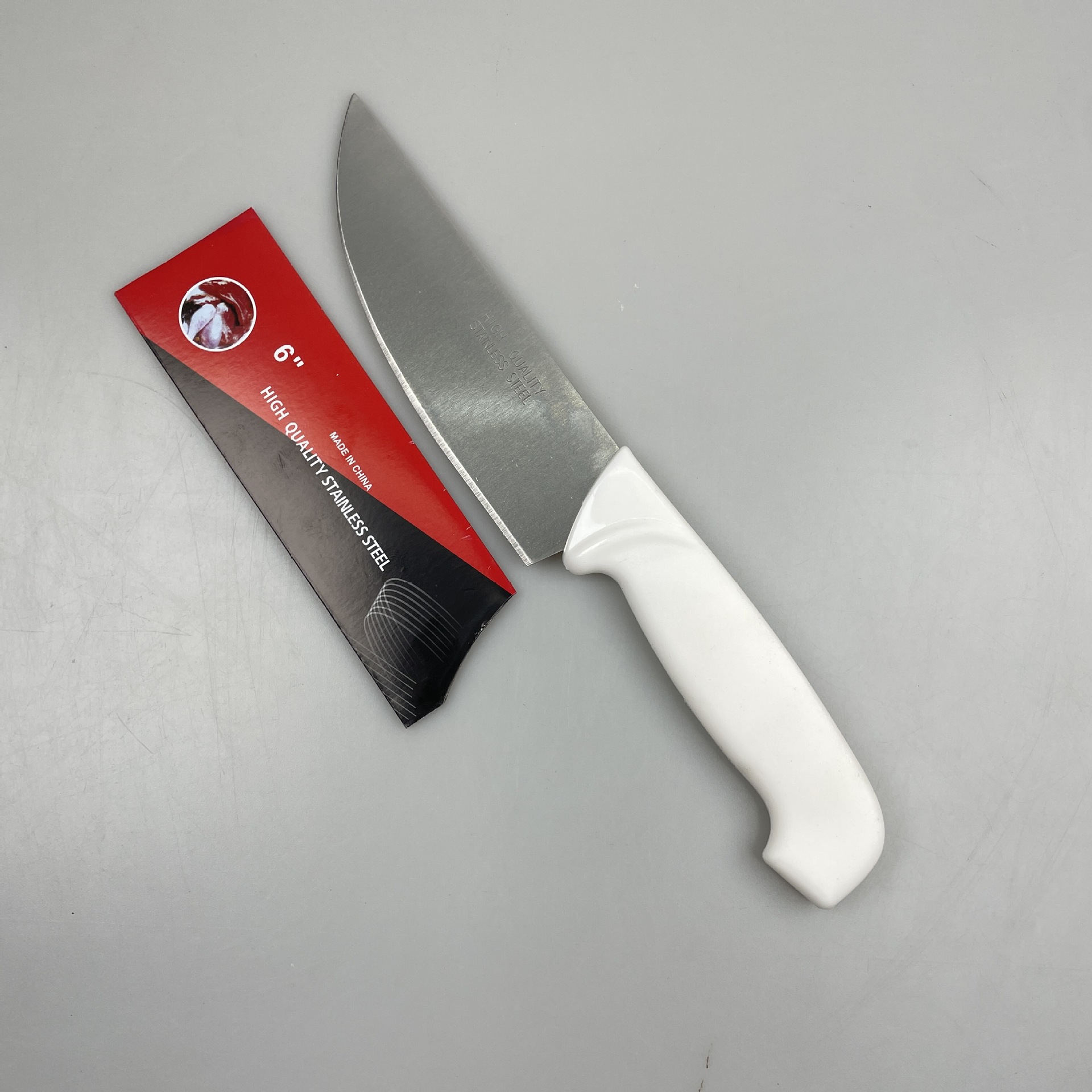 White handle chef's knife, color box paper sleeve packaging, laser LOGO available. Factory direct sales and wholesale of South American and North American knives Specification drawing