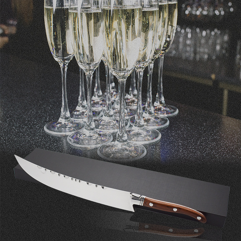 Professional-grade stainless steel wooden-handled champagne knife, a light luxury Western-style wine opening knife full figure