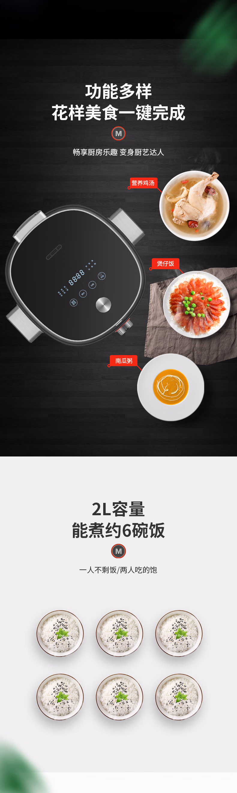 批发包邮！小家电德国Miji米技多功能光控智能电饭煲2L EC-R02详情5