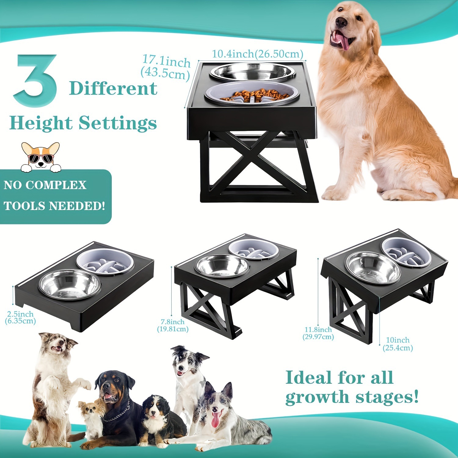 Adjustable Elevated Dog Feeder 3 Heights Adjustable dog feeder Application Scenario