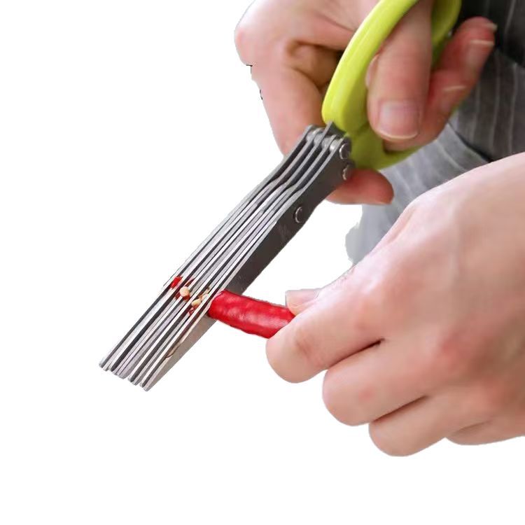 Multi-layer stainless steel scallion scissors, a magic tool for seaweed side dishes, multi-layer paper shredders, kitchen food scallion scissors Item Picture
