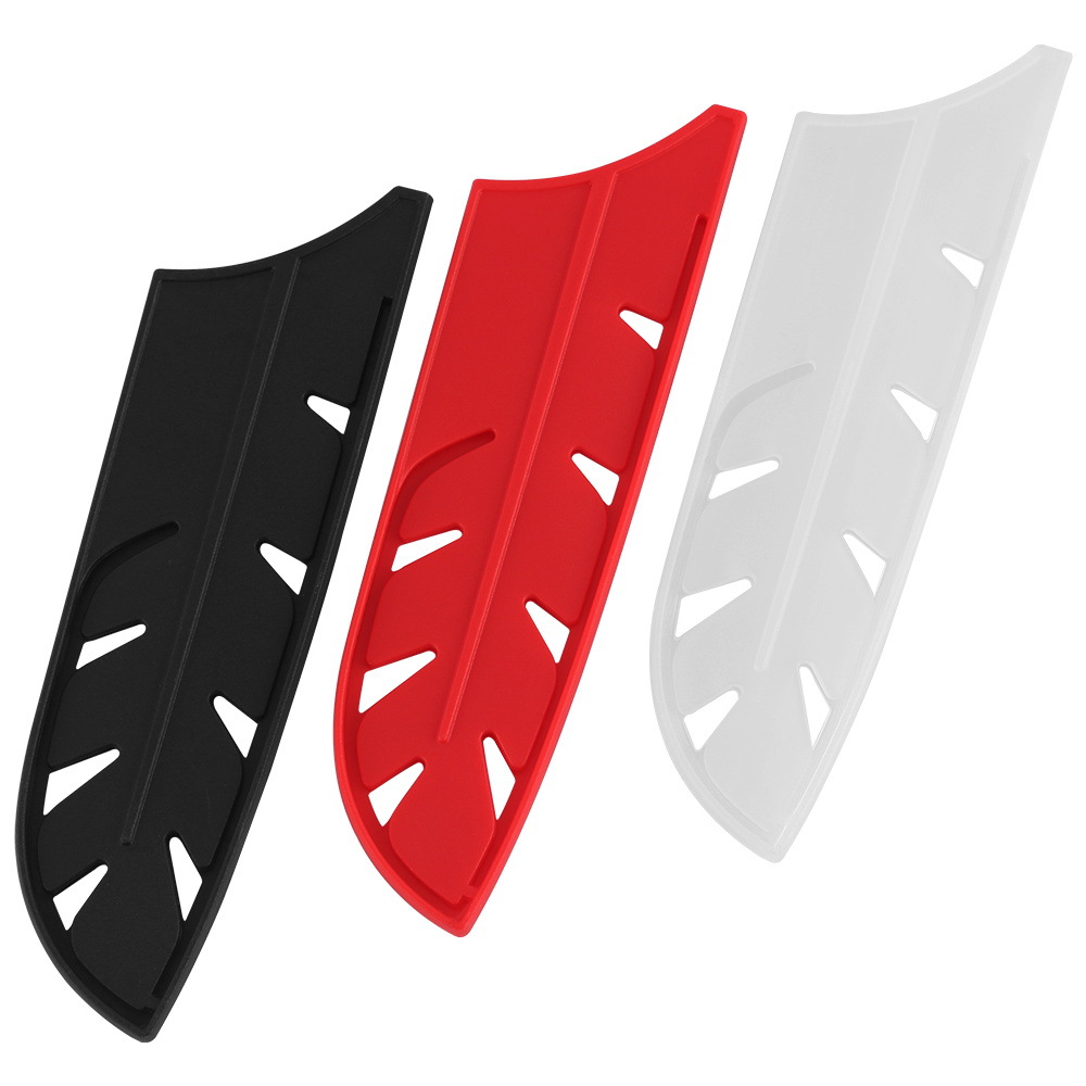 Yangjiang Xingye Injection Molding Factory has a three-color stock of Japanese kitchen knives under the Qianye brand. The knife covers are in the shape of feathers and the sheaths are of good quality Item Picture