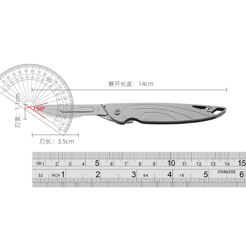Stainless steel folding utility knife, convenient paper cutter, replace 24-blade household fruit knife, outdoor emergency Item Picture