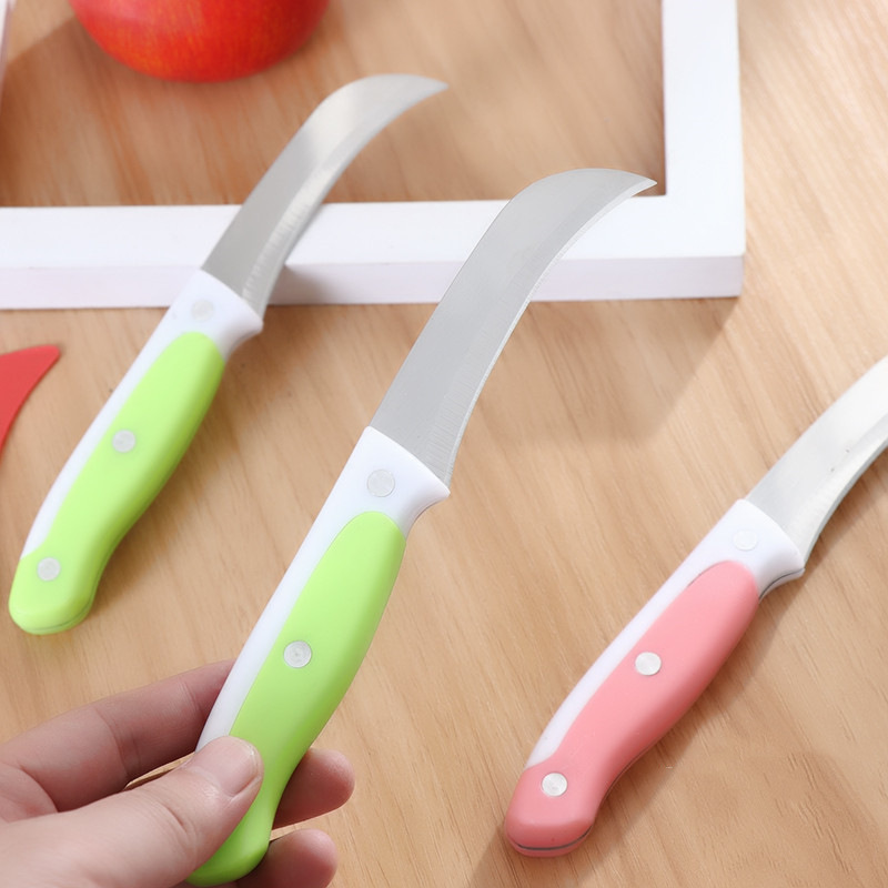 Color plastic handle three-nail stainless steel fruit curved knife, household fruit banana peeler, pineapple curved knife wholesale details Picture