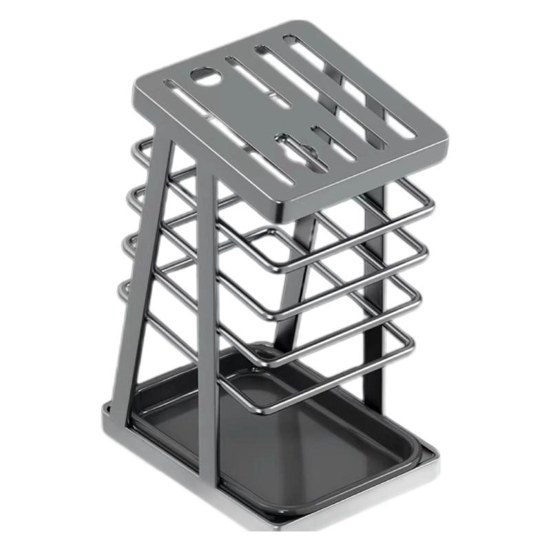 Large capacity kitchen knife rack countertop, carbon steel kitchen knife storage rack, off-white with draining tray, storage knife seat Item Picture