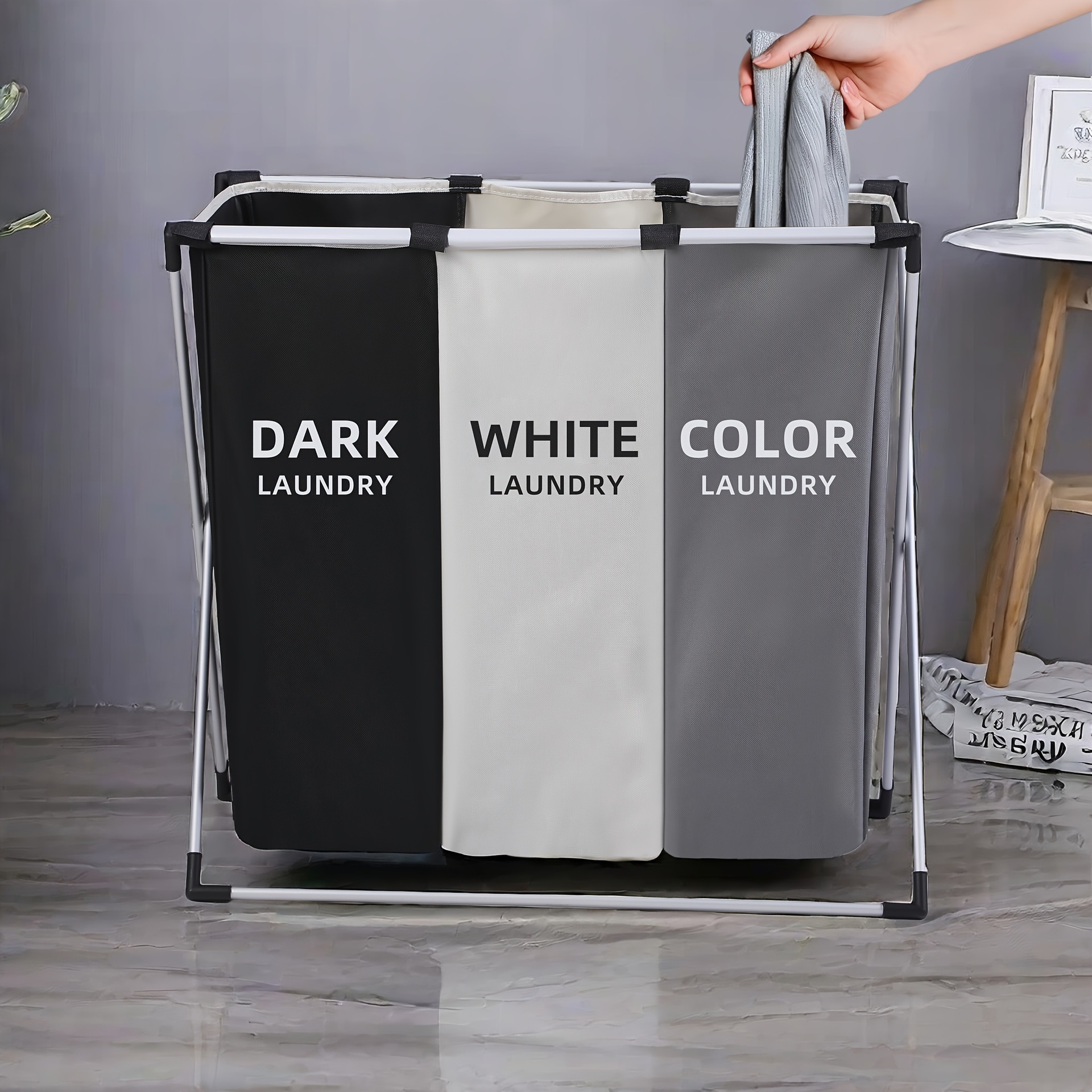 1pc Large Laundry Basket Hamper with Dual Compartments Application Scenario