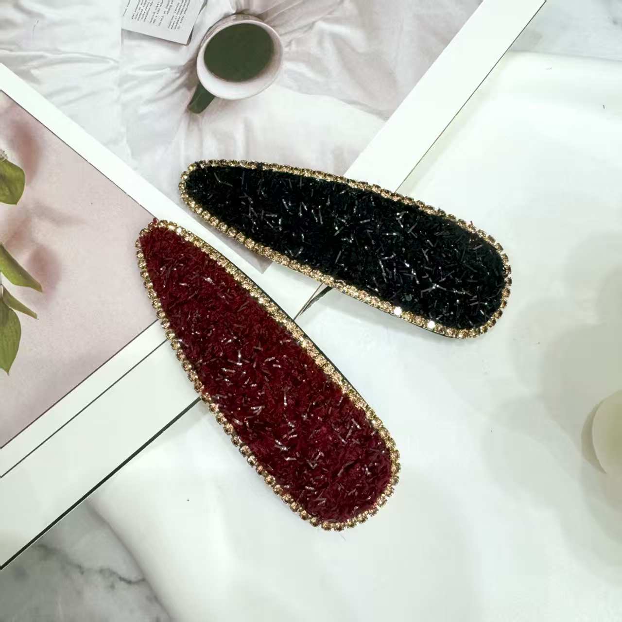 Bubble yarn fabric hair accessory zircon hair clip, fashionable and simple bb hair clip, versatile style clip Specification image