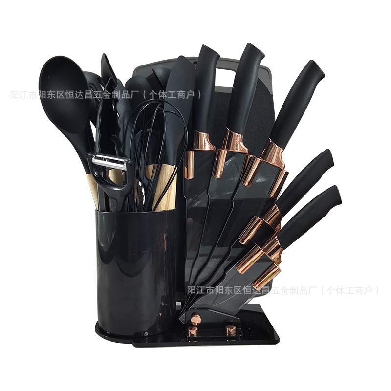 Amazon's best-selling 19-piece set of silicone kitchenware, acrylic base kitchen knives, spatulas, spoons and cooking utensils Item Picture