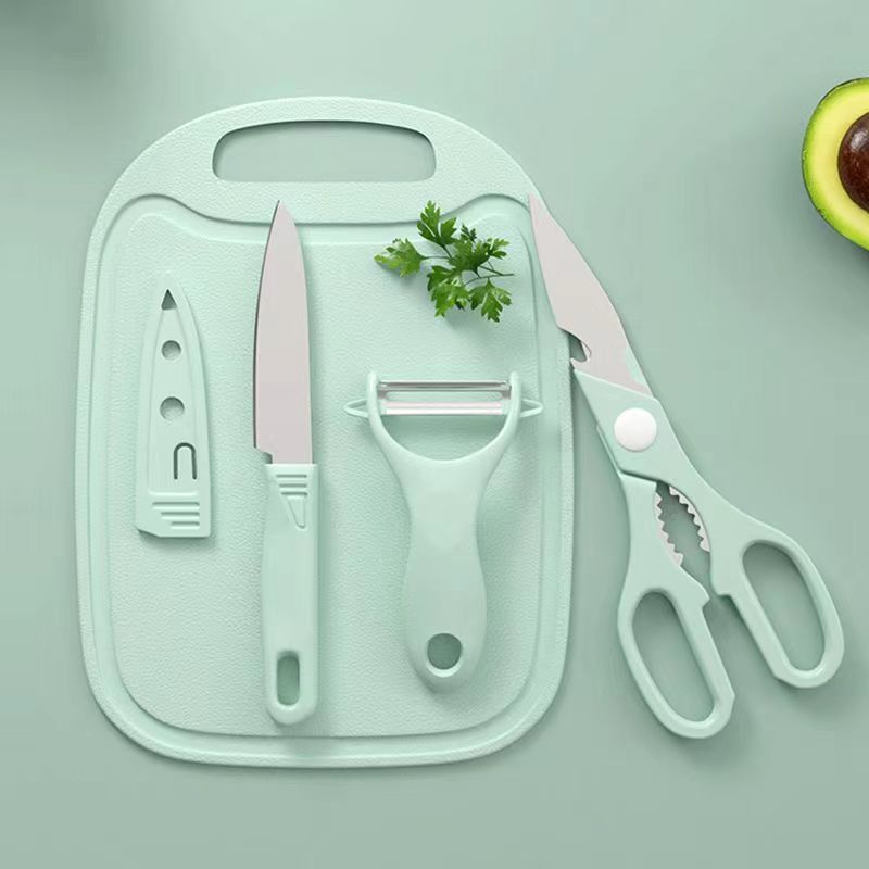 Knife set, simple gift set, fruit knife, melon peater, Yangjiang knife, stainless steel four-piece set, cutting board scissors details Picture