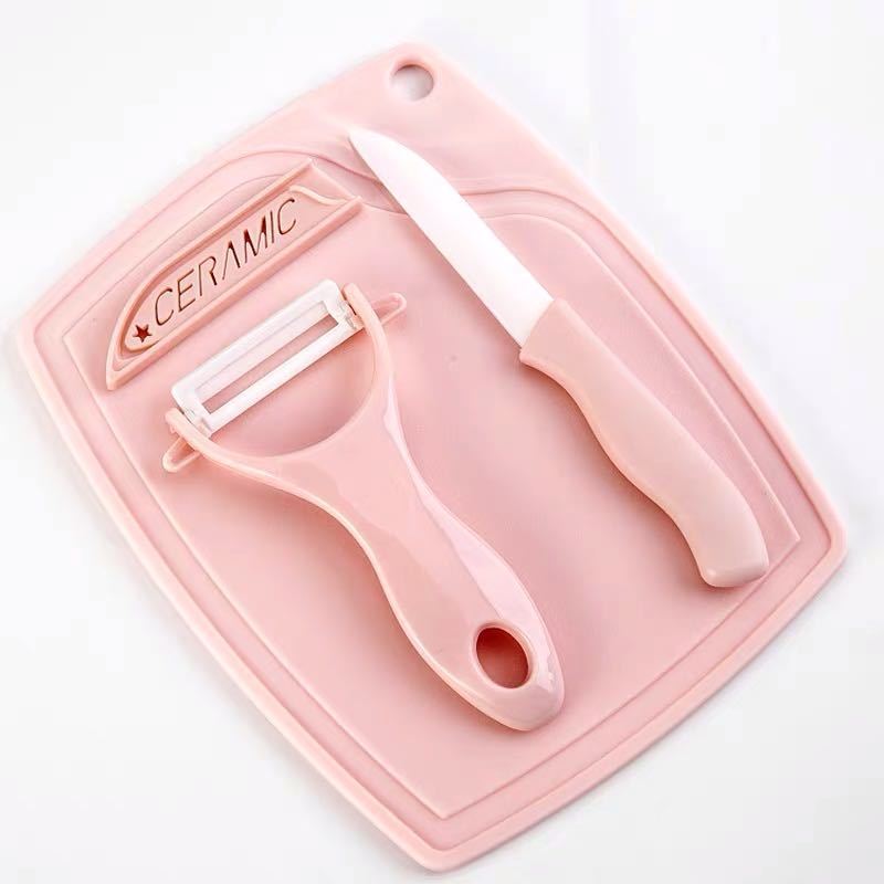 Three-piece ceramic fruit knife set, two-piece stainless steel fruit knife peeler set, kitchen melon grater and cutting board gift set Item Picture