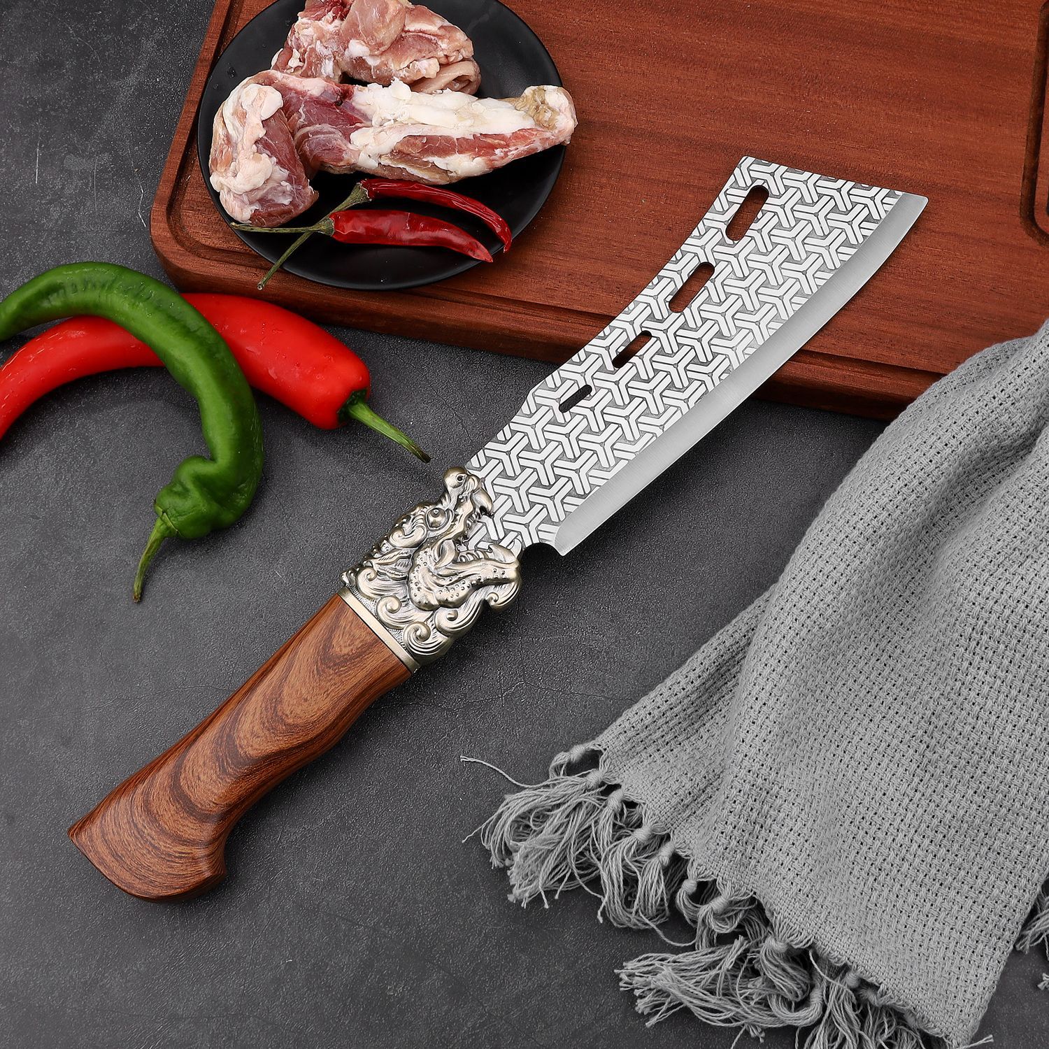 Cross-border direct sales, popular products, Longquan kitchen knives, bone-cutting knives, sharp household and outdoor bone-chopping knives, kitchen bone-cutting knives Specification drawing