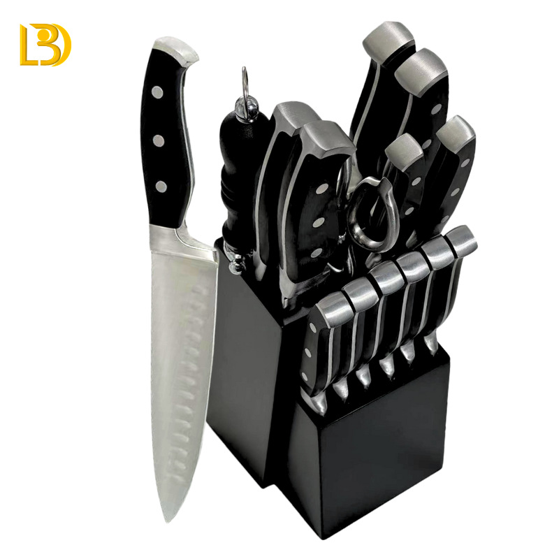 Amazon's best-selling double steel head handle lobster handle set knife, black forged handle kitchen set knife, handcrafted box set full figure
