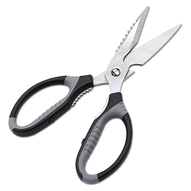 Factory wholesale of household stainless steel kitchen scissors with detachable bottle caps and multi-functional plastic kitchen meat cutters details Picture