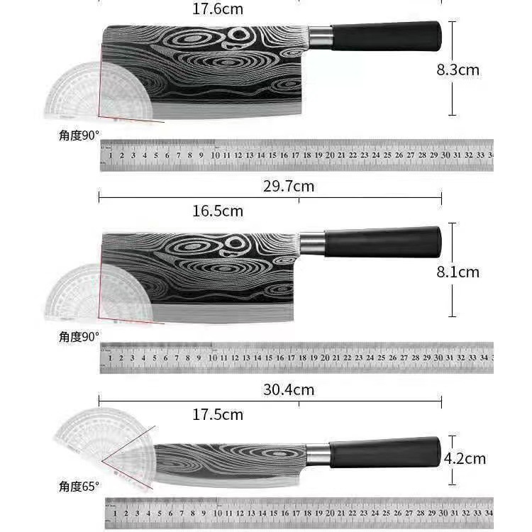 Yangjiang manufacturer's stainless steel laser-patterned knife set, household Damascus patterned meat cutter, chef's knife, bone cutter Application Scenario