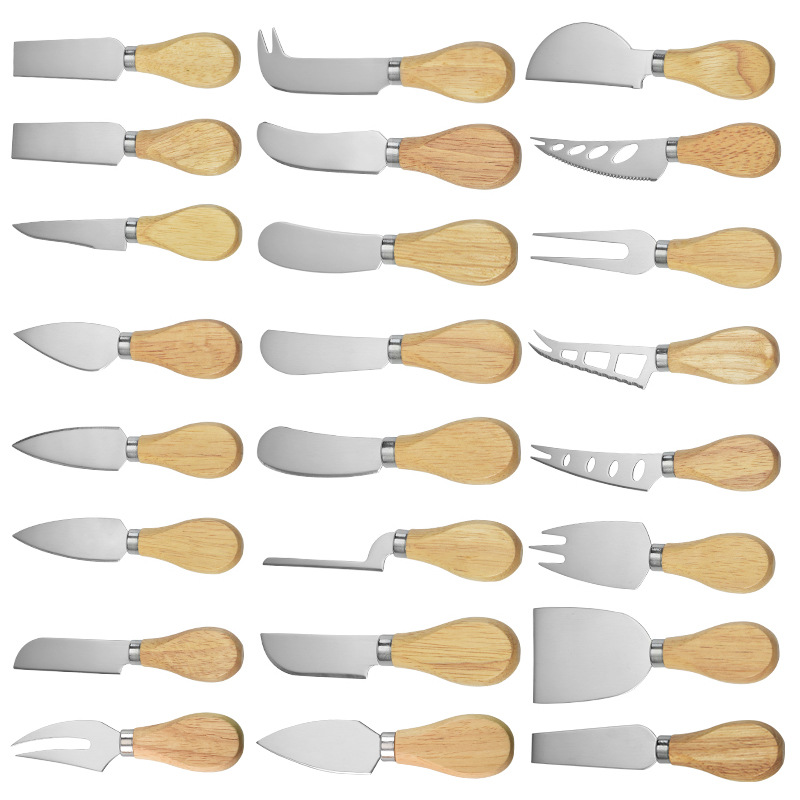 Manufacturer's stainless steel rubber wooden handle four-piece set, cheese and cheese knife set, butter knife, household baking utensils full figure