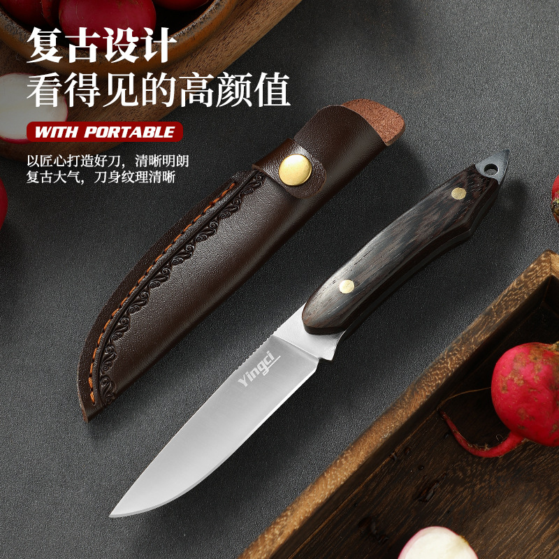 Household fruit knife, kitchen fruit knife, hand-held meat knife, meat knife, outdoor emergency self-defense knife, portable portable knife Specification drawing