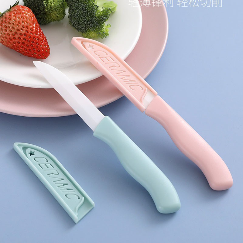 Customized logo fruit knife in Nordic style, multi-color ceramic, short household custom QR code promotional small gift Specification drawing