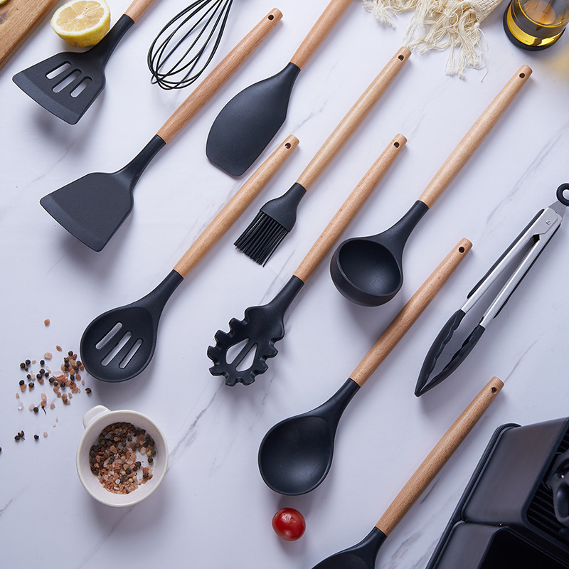 Silicone kitchenware set of 19 pieces, knife combination set, storage cylinder, straw color set, knife holder, storage rack details Picture