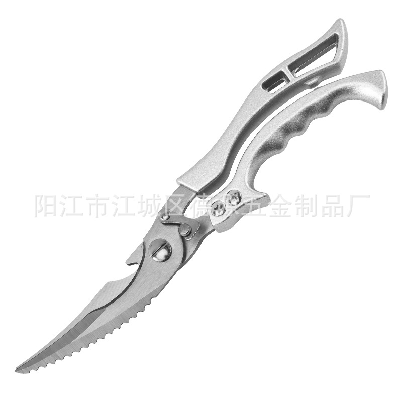 Wholesale stainless steel and aluminum handle chicken bone scissors, aluminum alloy handle multi-functional kitchen food and seafood scissors Item Picture