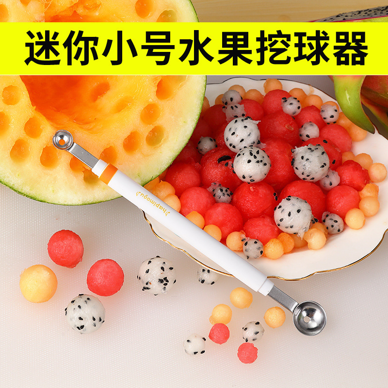 Stainless steel fruit ball scorer with creative carved knife decoration, dragon fruit and watermelon ball scorer with double heads full figure