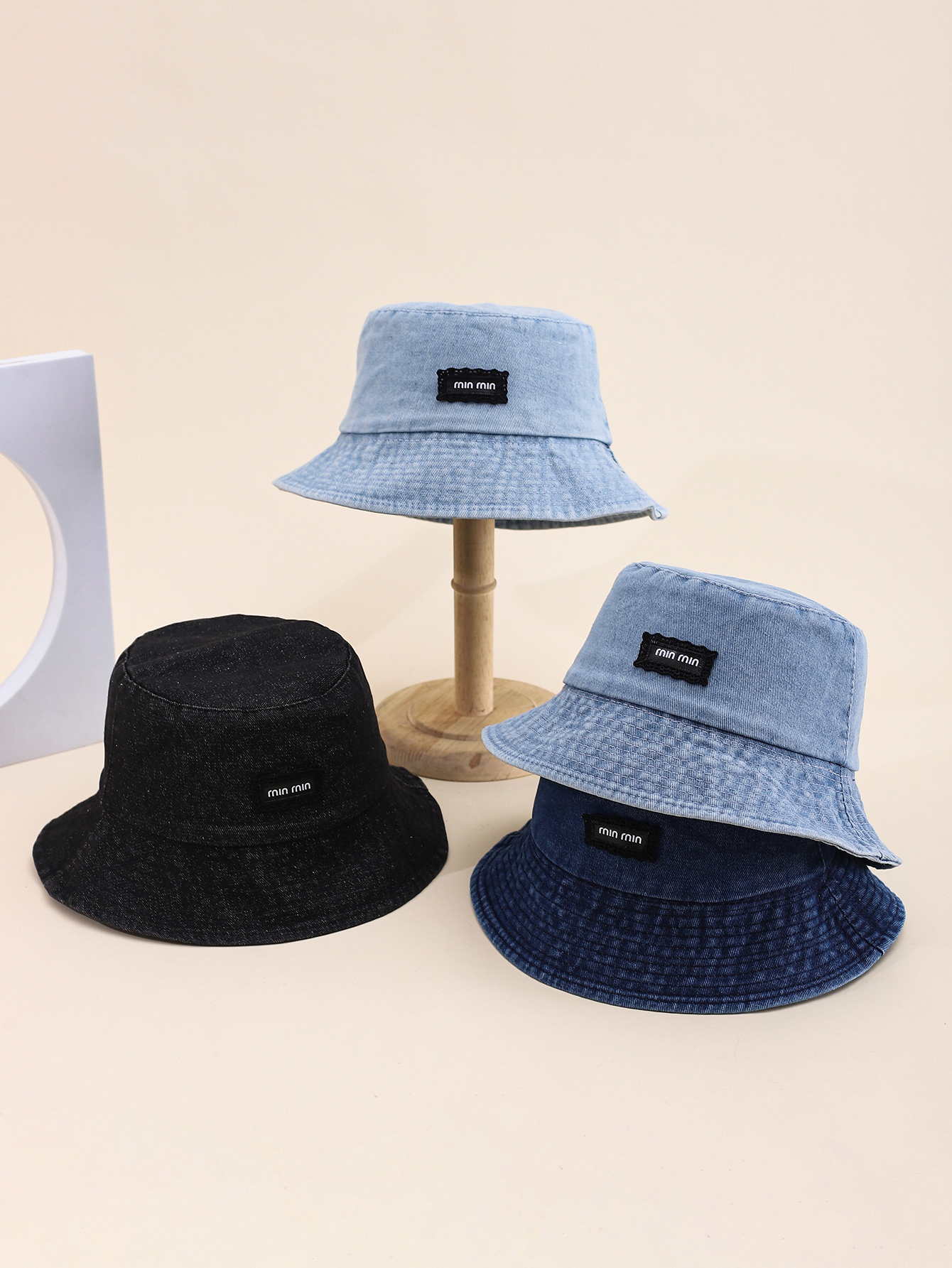 Spring and summer Korean-style minmin lace label cowboy fisherman hat, fashionable and versatile, travel sun protection, foldable basin hat, export adult hat, average size 58CM full figure
