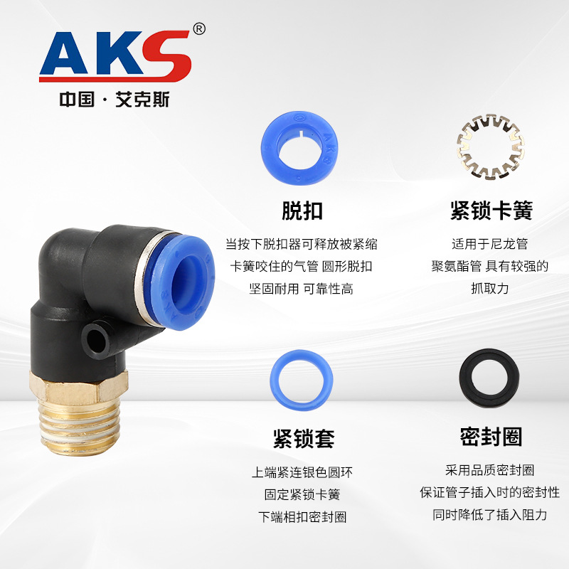 AKS pneumatic components metric threaded elbow PL mold right-angle air pipe joint coarse thread M6M8 Application Scenario
