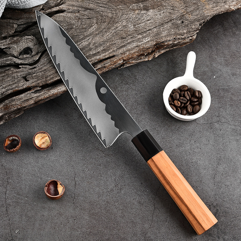 Octagonal handle steel chef's knife, Japanese chef's knife, home kitchen hair-cutting knife, meat cutting knife, handmade details Picture