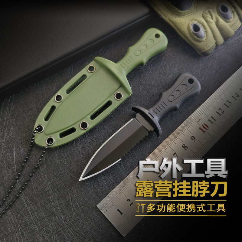 Cross-border outdoor knife, stainless steel fruit knife, emergency self-defense knife, necklace mini knife, outdoor barbecue and camping knife full figure
