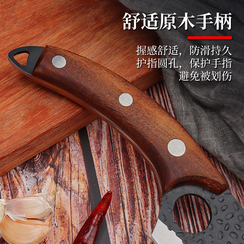 Stainless steel forged hammer-textured boning knife, sharp solid wood handle, slaughterhouse, meat cutting and pig slaughtering knife, household kitchen knife Application Scenario