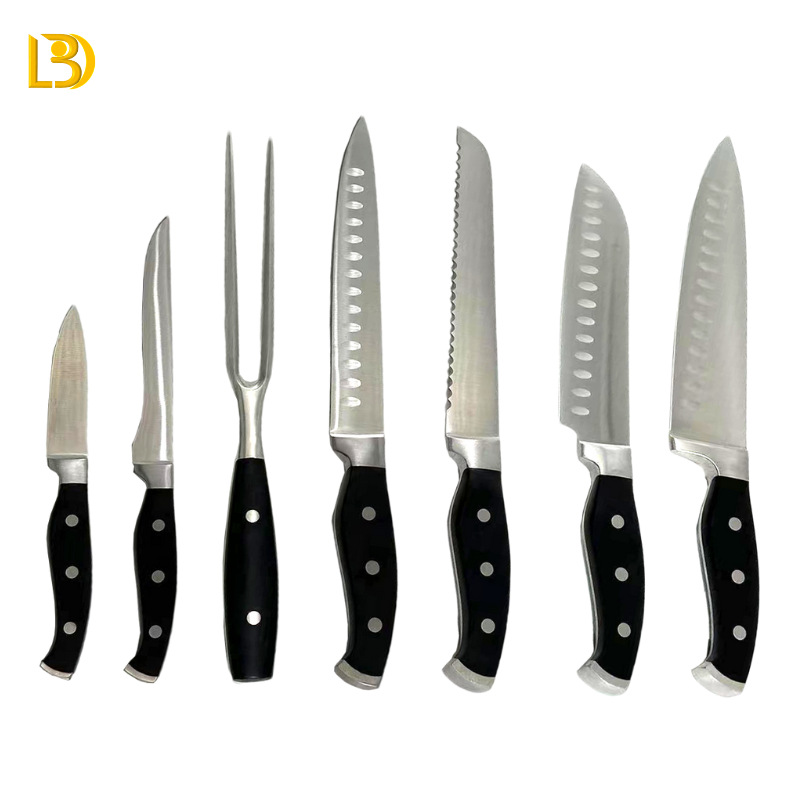 Amazon's best-selling double steel head handle lobster handle set knife, black forged handle kitchen set knife, handcrafted box set details Picture