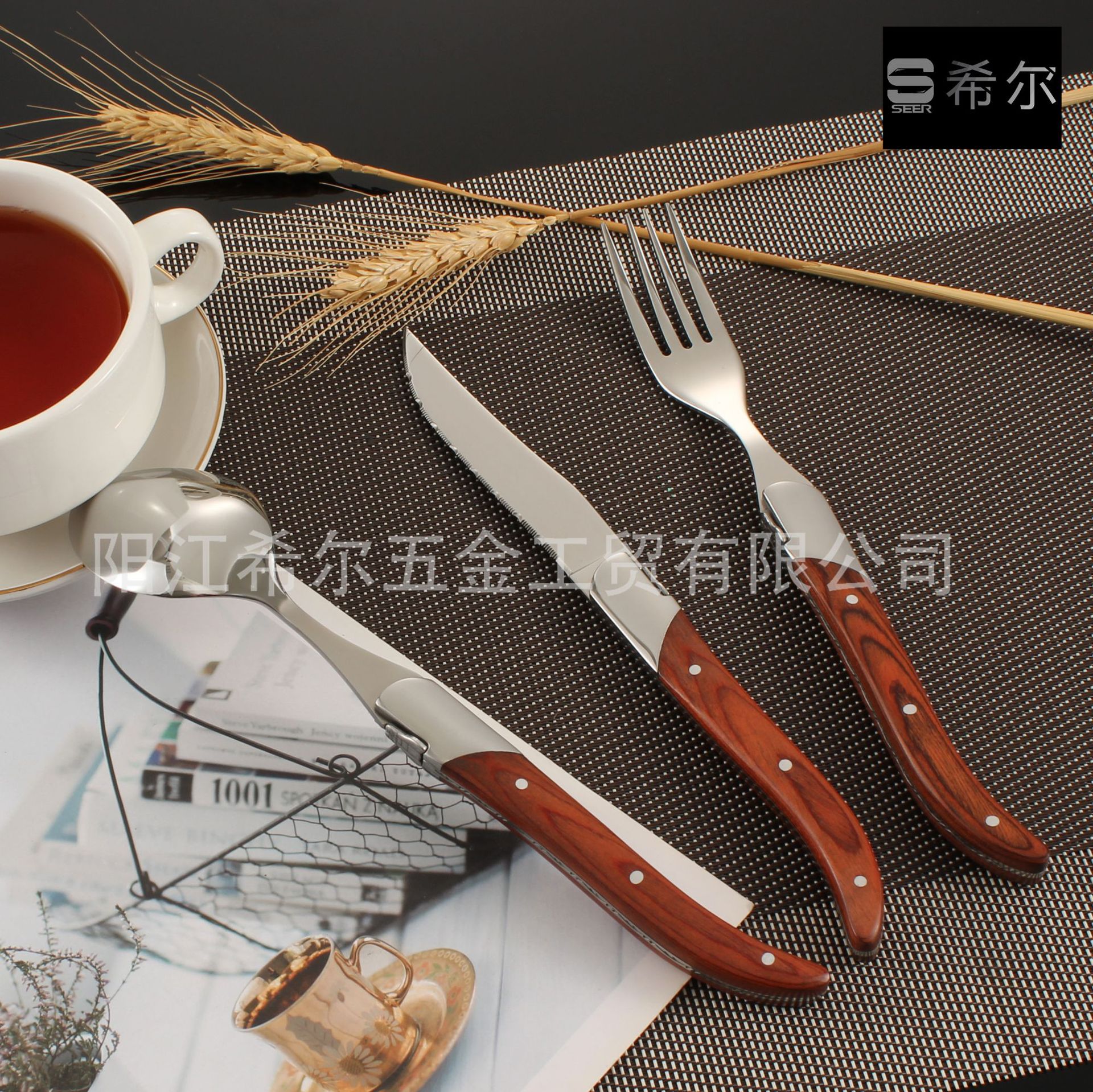 Wholesale of French Lagio Bee series steak forks and knives with colorful wooden handles, tableware, knives, forks and spoons Specification drawing