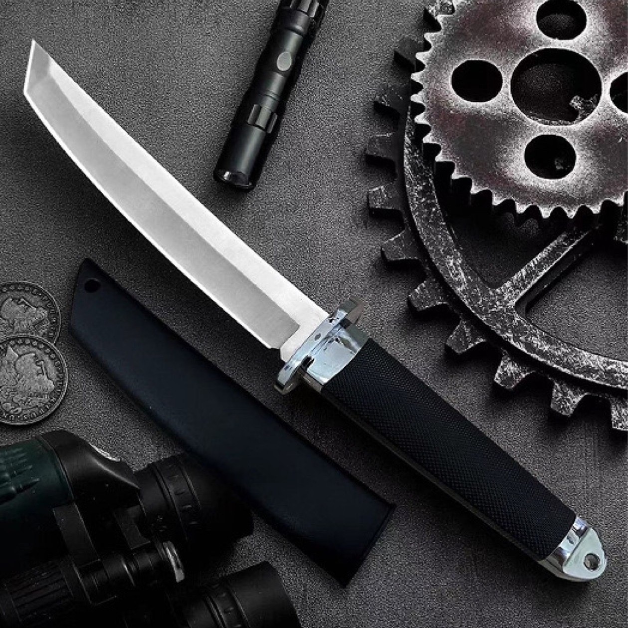 Outdoor straight knife, camping tactical survival knife, one-piece keel knife, portable fruit knife, sharp handle meat knife, Japanese knife Specification drawing
