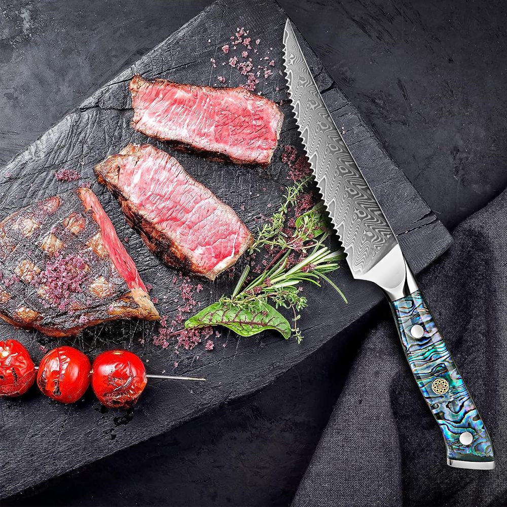 Steak knife, steak knife, Western chef knife, meat cutting knife, ox knife, Damascus steel knife, sharp restaurant knives Application Scenario